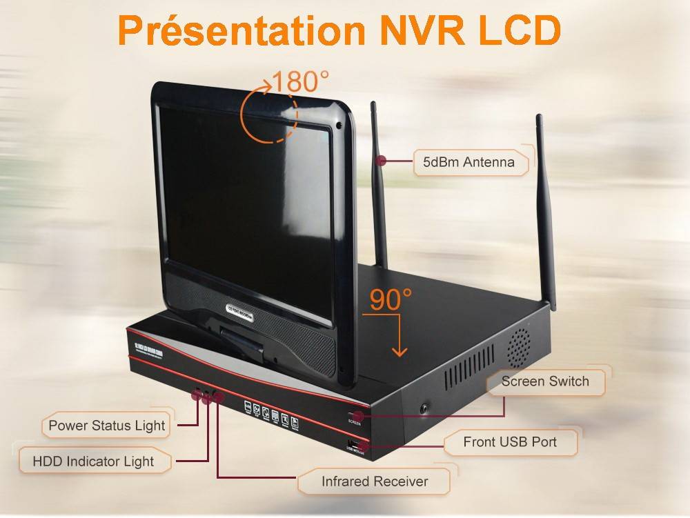 Kit vidéosurveillance WiFi NVR avec Ecran Moniteur 16 pouces