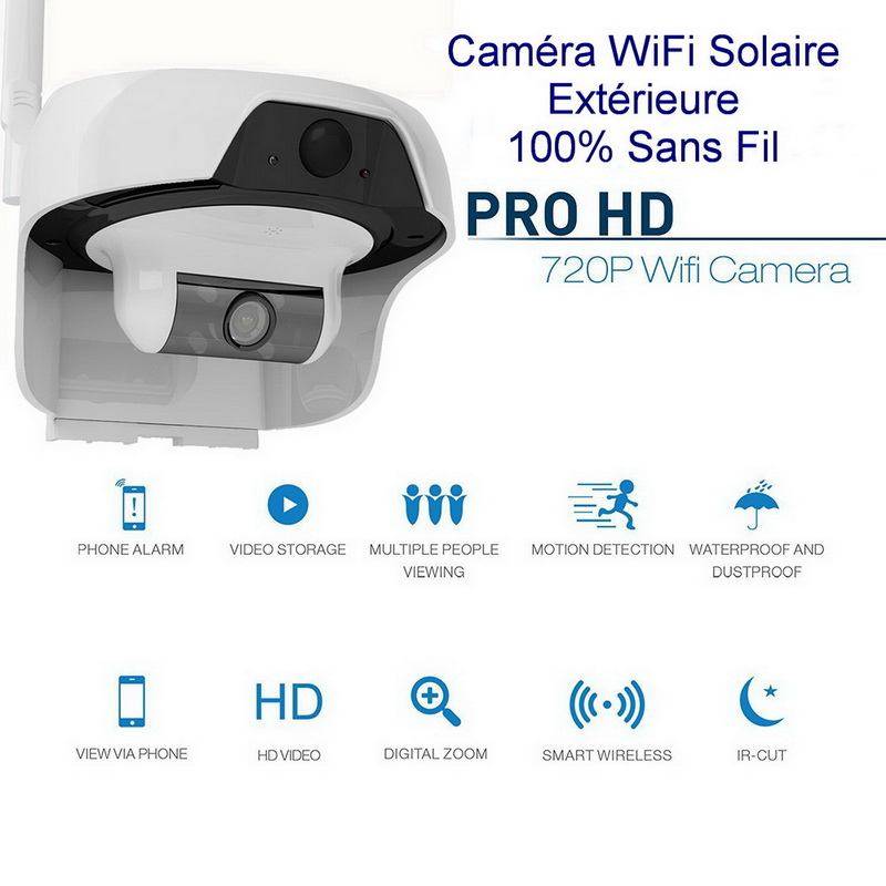 Generic - Extérieur solaire IP caméra HD sans fil Wifi Surveillance Vision  nocturne Caméra Noir - Caméra de surveillance connectée - Rue du Commerce