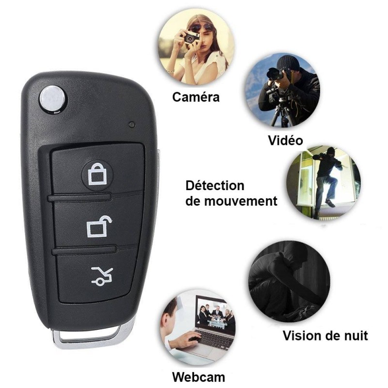 Porte-clés caméra espion 1080P Full HD fausse clé de voiture