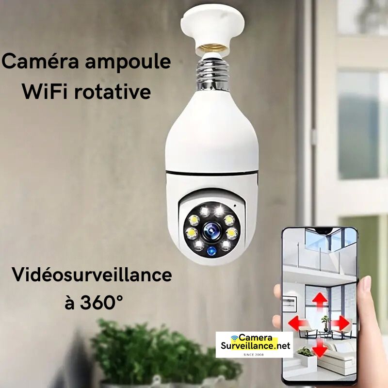 Ampoule Caméra Espion 360° HD Bidirectionnelle Wifi